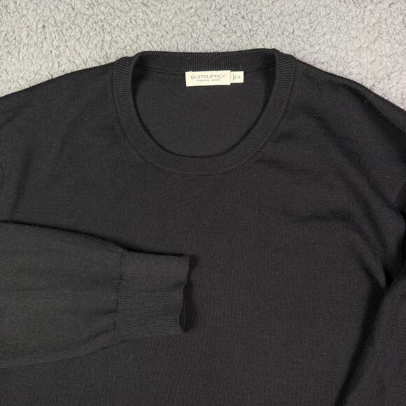 Suitsupply Merino Wool Sweater Mens XL Black Long Sleeve Pullover Crewneck - Picture 1 of 9